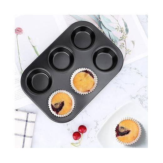 Generic Nonstick Muffin Pan, 1 Piece Carbon Steel Cupcake Pan, 6 Cup, Bakeware Set Cupcake Baking Pan for Oven Baking