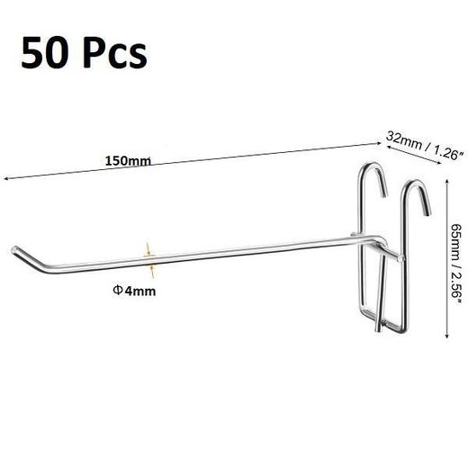CENTRAMAN 150mm Grid Wall Display Hooks 6 inch Length 4mm Diameter Single Prong Chrome Hooks Set of 50Pcs – CHG-1504
