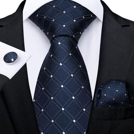 Fashion Navy Blue Polka Dot Silk Tie Set with Pocket Square & Cufflinks – Men’s Formal Accessories - image 3