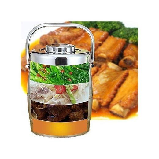 Generic 2 Liters Portable 2 Tier Double Layer Stainless Steel Thermal Lunch Boxs Thermal Bento Box Seal Container, PACK OF 1 - image 3
