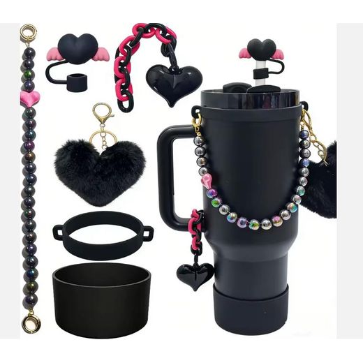 Mug BLACK Stanley Cup Accessories Kit with Decorative Charm & Straw Cover Set( THE CUP IS NOT INCLUDED ) just accessories - image 2