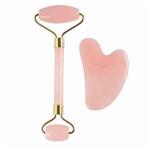 Beauty Jade Roller for Face â€“Rose Quartz Face Roller and Gua Sha Set for Skincare(pink)