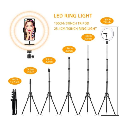 Generic 10 inch ring light with 2.1m tripod stand for live streaming, TikTok, podcast, YouTubers, make up application - image 2