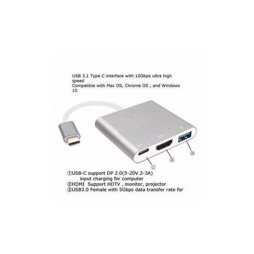 Generic USB Type C To HDMI 4K + USB 3.0 Type C Hub Adapter USB-C Splitter For Book Air Pro 3 In 1 Silver - image 2