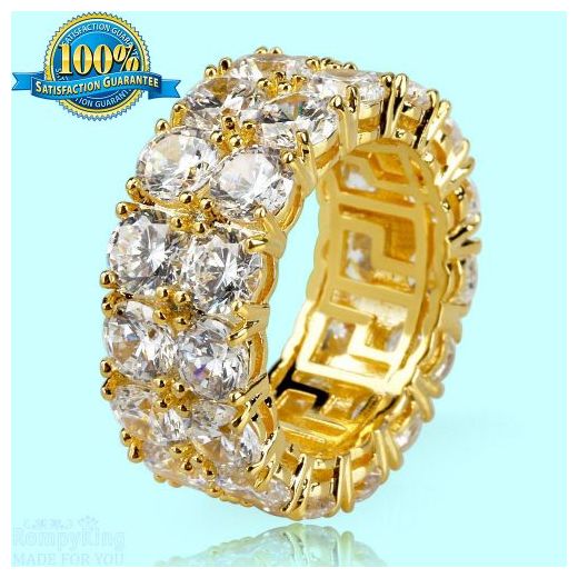 Rings Unique Two Row Iced Out Rings~high Quality Women And Men Gold Iced Out Rings