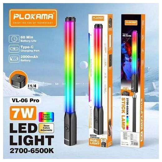 Generic Plokama VL-06 Pro RGB Camera Stick LED Light Rechargeable Video Fill Light
