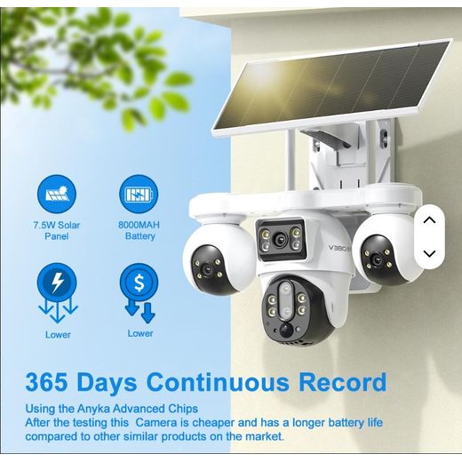 Intelligence 4G Quad Lens SIMCARD Outdoor 4-Lens 3-PTZ Solar Camera, 4-Image Wide View, Dual Solar Ports, Adjustable Angle, Durable Premium Housing for Global Use BP19 DL 4 Lens Solar Outdoor Camera Pan-Tilt Function Wide Angle Night Vision - image 2