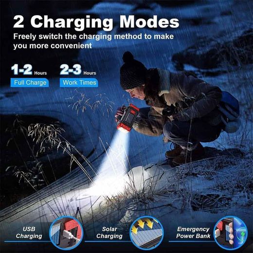 Generic Premium High Lumens LED Work Light – Multipurpose Flashlight with Searchlight and Lantern Features - Rechargeable Outdoor Waterproof Solar Flashlight - Portable & Lightweight - image 4
