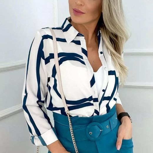 Geometric button down collared blouse 