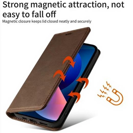 Generic Oppo A96 Luxury Premium Leather Flip Wallet Magnetic Cover Case – Brown, Card Slots, Kickstand, Shockproof, Magnetic Closure - image 2