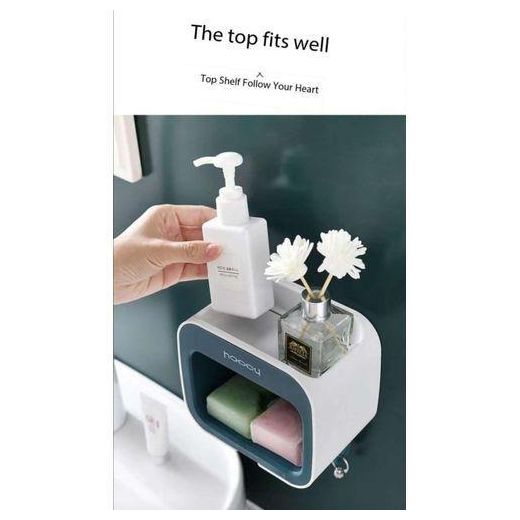 Generic Premium Wall-Mounted Multipurpose Soap and Sponge Holder – Sleek 3-in-1 Bathroom & Kitchen Organizer Caddy with Recessed Top Vanity Shelf, Slotted Drain Tray, Pull-Out Drip Drawer, and 2 Lower Utility Hanging Hooks - image 3