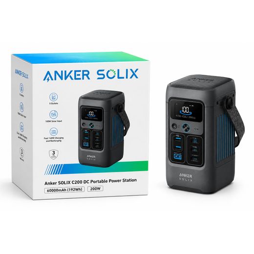 Anker SOLIX C200 DC Portable Power Station 192Wh 200W – LiFePO4 Solar Generator, 140W USB-C Fast Recharge, 5 Ports, Camping & Backup Power Bank