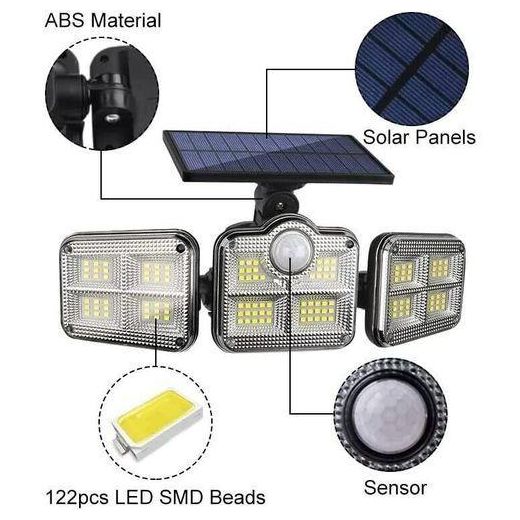 TG Solar Light Three Rotatable Heads Solar Motion Sensor Flood Lights Outdoor with Remote black