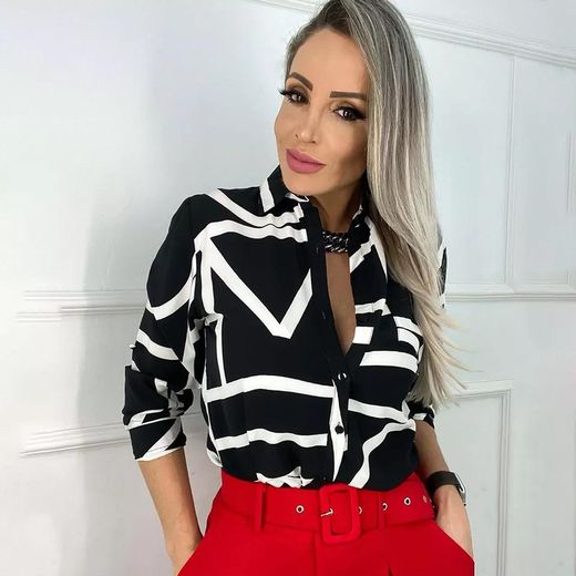 Geometric button down collared blouse 
