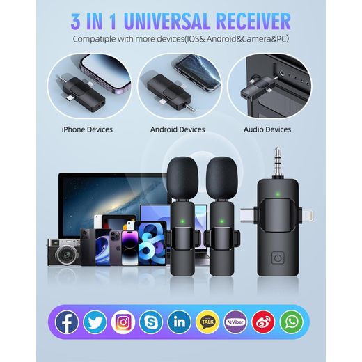 Generic Universal Wireless Lavalier Mic Kit with Dual Microphones for Video Recording Podcasting Vlogging and Online Classes - image 3