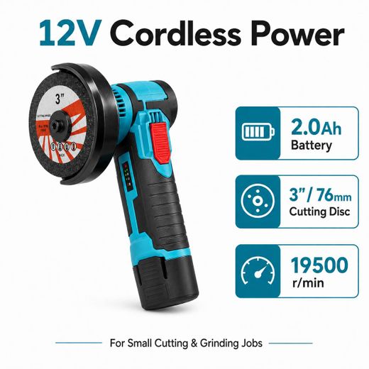 Generic 12V Cordless Mini Angle Grinder with 2 Batteries – 3 Inch Portable Cutting Machine for Metal, Pipe, Plastic & Small Repair|blue machine - image 2