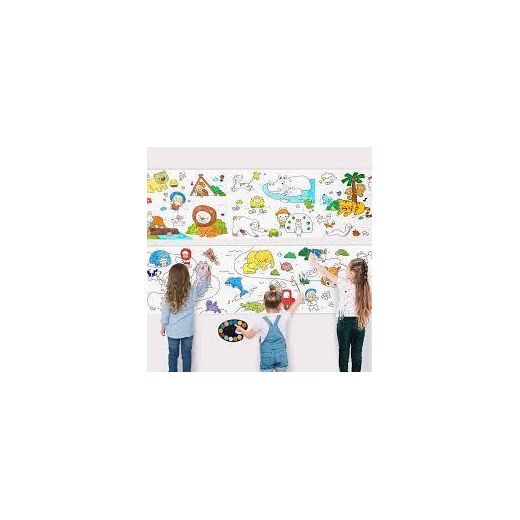 Generic 3-Meter Kids Drawing & Coloring Paper Roll - 300x24.5cm Large DIY Coloring Poster - Rich Animal & Fun Patterns - Educational Wall Art for Boys & Girls - image 2