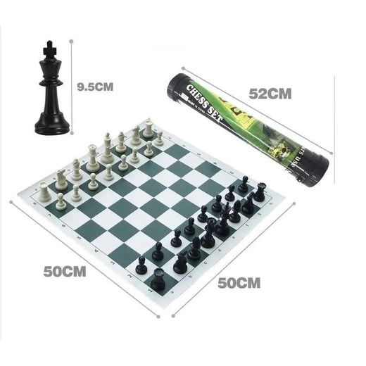 Generic Portable Chess Set With Big Plastic Pieces And Roll Up Mat For Family And School Games - image 3