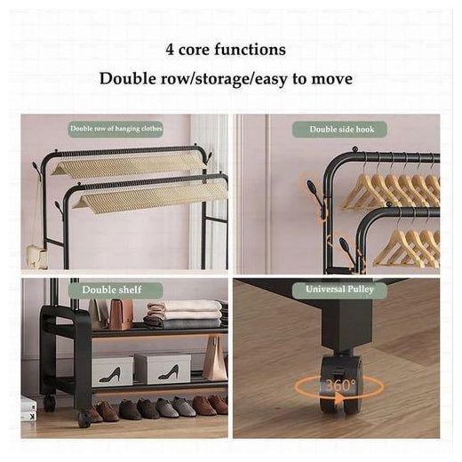 Generic Heavy Duty ,Quality Metal Pipes Clothes Rack with Shelves & 8 Hooks – Freestanding Double Rail Garment Organizer for Bedroom or Entryway - image 3