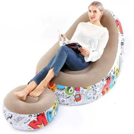 Generic Inflatable Lazy Sofa Chair with Footrest – Portable Air Lounge Recliner Set with Electric & Manual Pump - image 3