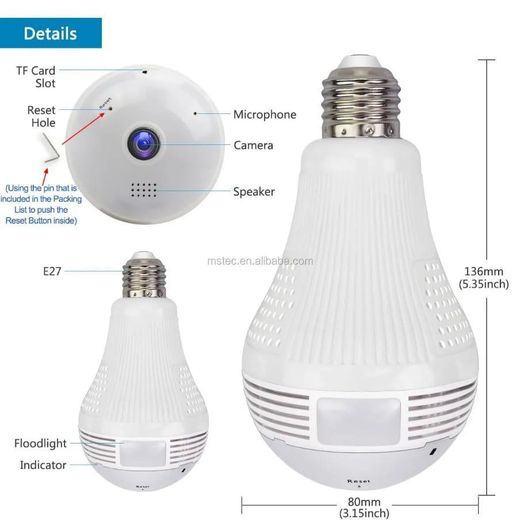 Generic 1080P WIFI CCTV CAMERA BULB Light Bulb Security Camera Wireless Outdoor Indoor 2.4G WiFi Security Cameras For Home Security 360° Panoramic Camera Motion Detection And Alarm Two-Way Audio Based E27 Light Bulb Socket - image 3