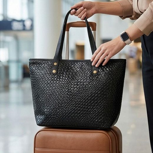 Generic Handbag Women's Tote Bag Woven Leather Large Capacity Shoulder Bag Underarm Stylish Work Commuter Day Bags For Office Work & Daily Use -Random Color - image 2