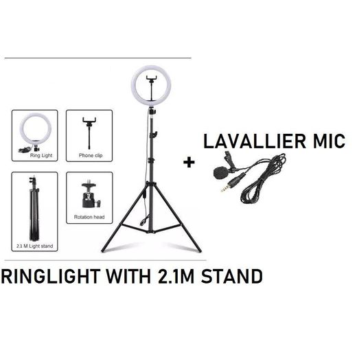 Generic 12INCH Selfie LED Ring Light With 2.1M Tripod Stand And Cell Phone Holder For Live Stream/Makeup 12" RINGLIGHT WITH LAVALLIER MIC