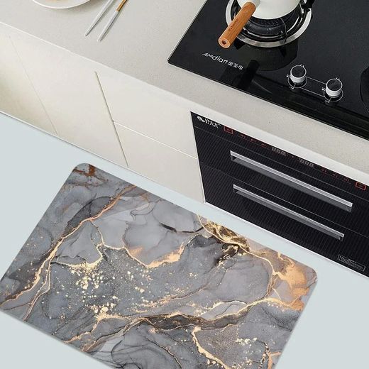 Unbrand Diatomaceous Earth Bath mat, Black Gold Shiny Marble Super Absorbed 