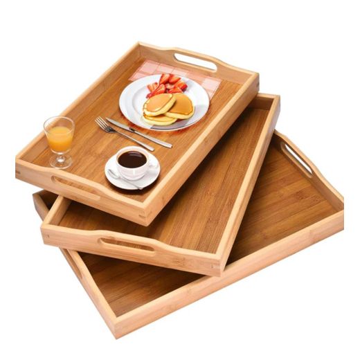 Generic Bamboo Heavy Duty Set Of 3 Dinner Food Trays 3 In 1 Serving Trays/ Wooden Serving Trays - image 2