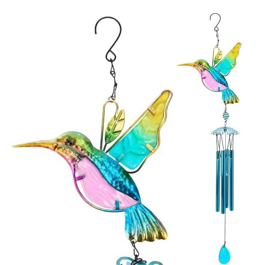 Generic Hummingbird Wind Chime – Blue Aluminum Tube Garden Chime with S-Hook (78cm)