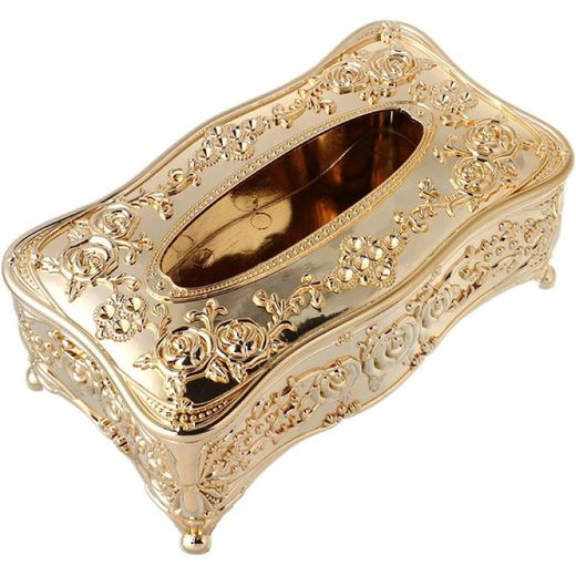 Generic Acrylic Tissue Box Holder - 22x13x9cm, Waterproof, Gold Floral Design - image 2