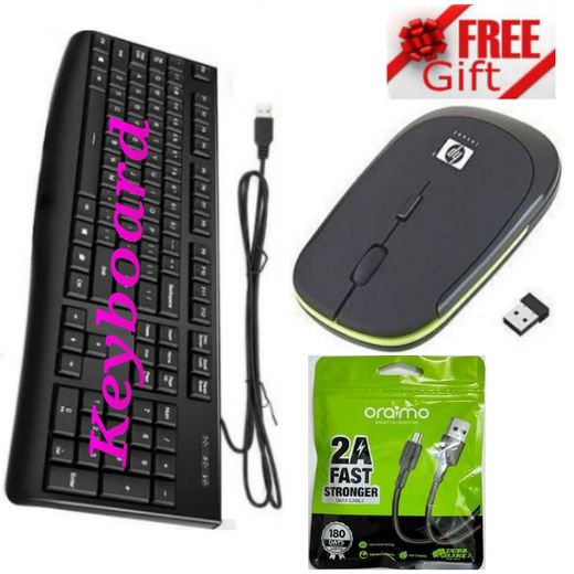 Hp Wired Standard Keyboard + GIFTS; Mouse, Fast Charging & Data Transfer Cable