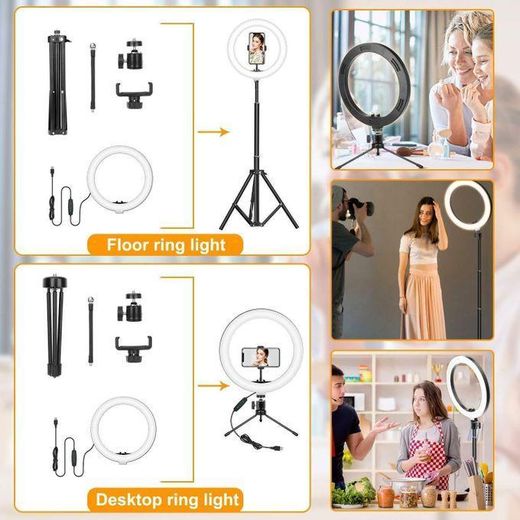 The bluetooth enabled 12-inch LED Ringlight Fill Light featuring a 58cm-210cm adjustable tripod stand and a mobile phone holder