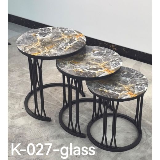 3 in 1 Executive Modern Furniture Technology Marble Nesting Coffee Table (Glass effect) 