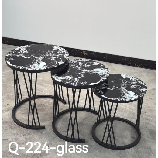 Smart Look Design 3 in 1 Executive Marble Nesting Coffee Table (Glass Effect) 