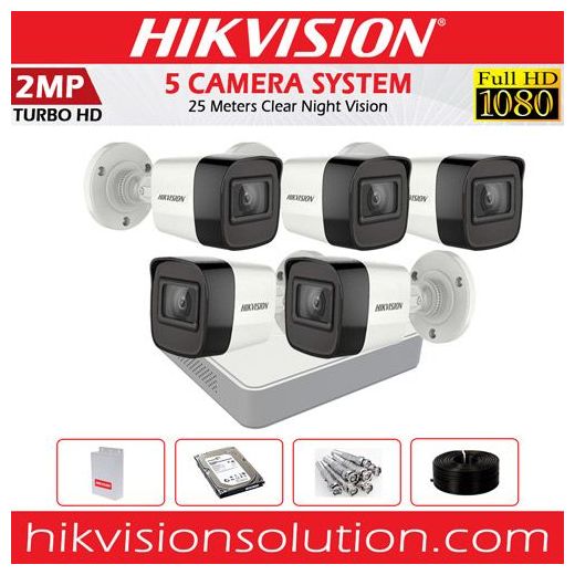 HIK Vision 5 Full HD1080P CCTV Full Kit (2MP) -(With 25m Night Vision + 8-Ch DVR)