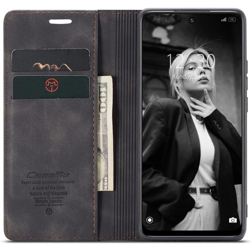 Caseme For Xiaomi Redmi Note 11 Pro 5G Suede PU Leather Wallet Case Flip Folio Stand View Shock-proof Book Matte PU Cover with Card/Cash Slots Kickstand Magnetic Closure - image 3
