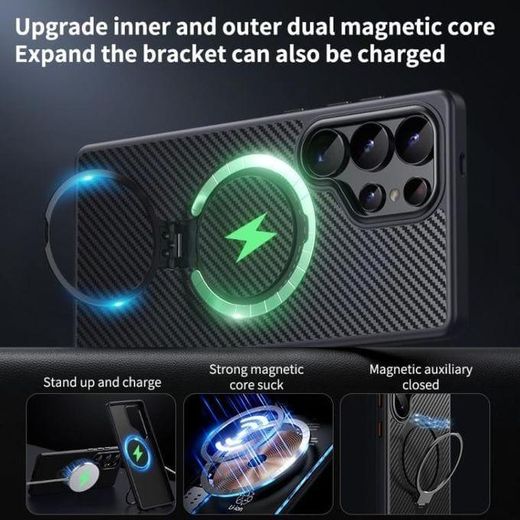Samsung Galaxy S25 Ultra Case, Luxo Carbon Fibre Pro for S Galaxy S25 Ultra COVER With Rotating Stand Ring Cover, S24 Ultra 5G Slim Phone Case 2024 6.8'' - image 4
