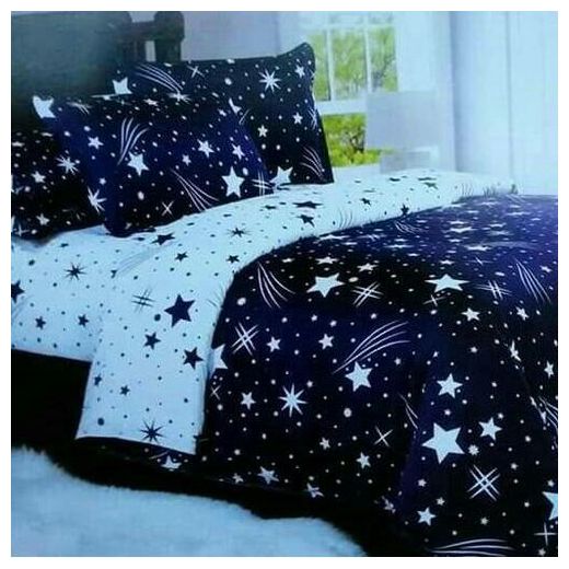 Cotton Duvet Set - Blue & White Star Print, 4x6, 5x6, 6x6, Includes 1 Duvet, 1 Bedsheet, 2 Pillowcases