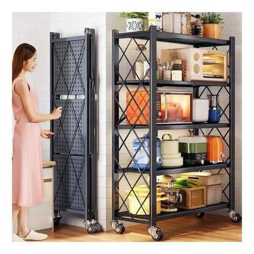 Generic Tier Foldable Multipurpose Rack with Shelves & Wheels – Kitchen, Storage & Display