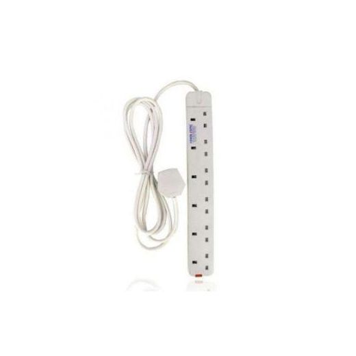 Power King 6-Way Extension Cable with 6 AC Outlets, 13A Overload Protection, 2M Heavy-Duty Heat-Resistant Cord for Home & Office Use (WHITE) - image 3