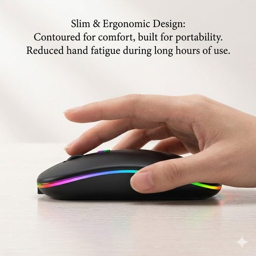 Generic LED Ultra-thin Wireless Mouse 2.4G Bluetooth Dual Mode Rechargeable Silent, ergonomic mouse, RGB mouse  - Black - image 4