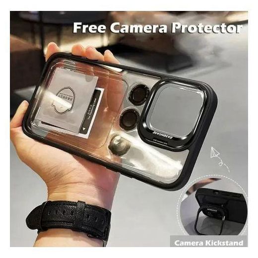 Generic iPhone 15 Pro Metal Stand Bracket Case, Camera Metal Ring Lens Protector Protective Phone Case with Enhanced Stand Functionality - image 2