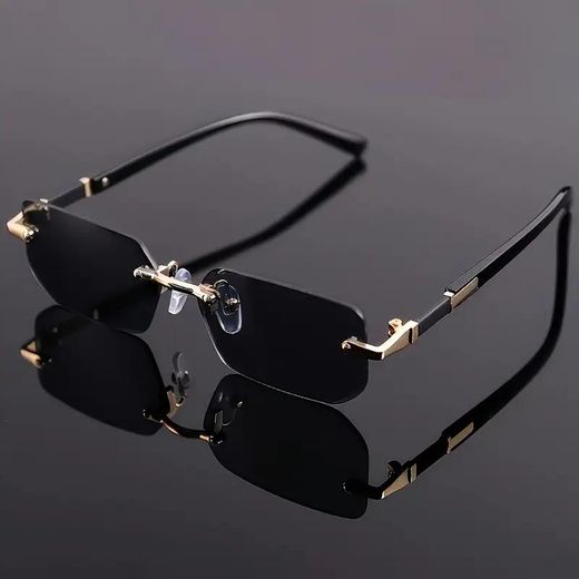 Fashion Men’s Rimless Polarized lenses Black Sunglasses – UV Protection Eyewear, Stylish Shades，Sun Shades for Travel、Parties