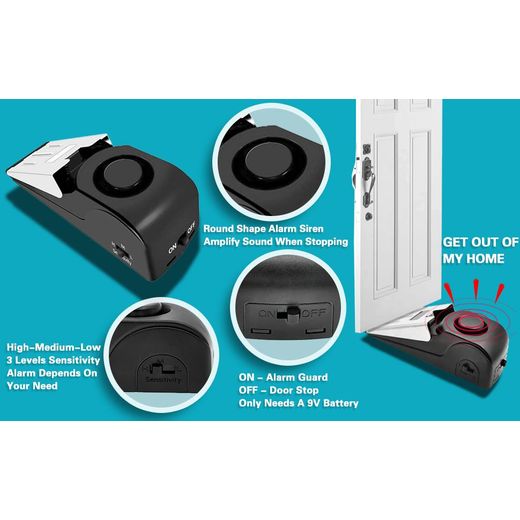 Generic Door Stopper Alarm Security, Portable Door Wedge Stop, Door Jammer Security Devices Alarms for Home Travel Apartment or Dorm Office, Safety Tools Door Stop with 3 Levels Alarm - image 2