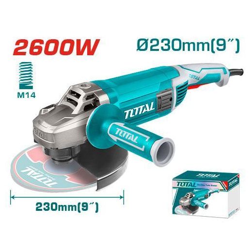 TOTAL Heavy duty 2600W Angle grinder 230mm (9"), with Auxiliary Handle and Carbon Brush-for Grinding, Cutting and Polishing - image 3