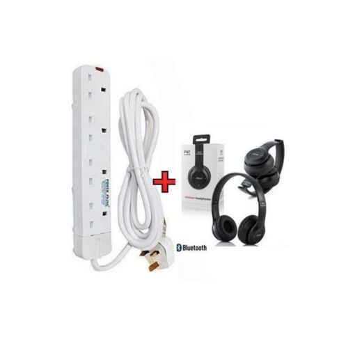 Power King 4 WAY EXTENSION LONG CORD plus big  heater pcs WITH FUSED PLUG – HOME/OFFICE MULTI SOCKET, RELIABLE plus p47 black Bluetooth 
