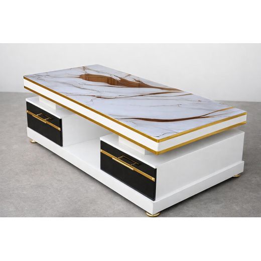 Generic Executive White Coffee Table With Marble Top