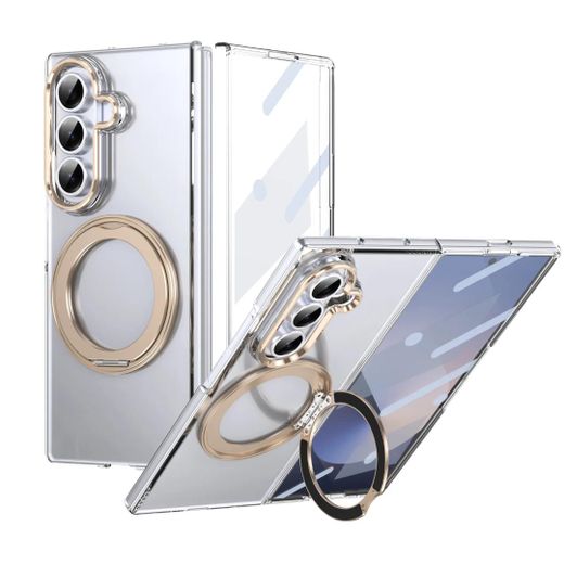 Generic Transparent Magnetic Hard PC Cover for Samsung Galaxy Z Fold 7 – Clear Shockproof with Foldable 360 Swivel Mount Stand Case for Samsung Z Fold7