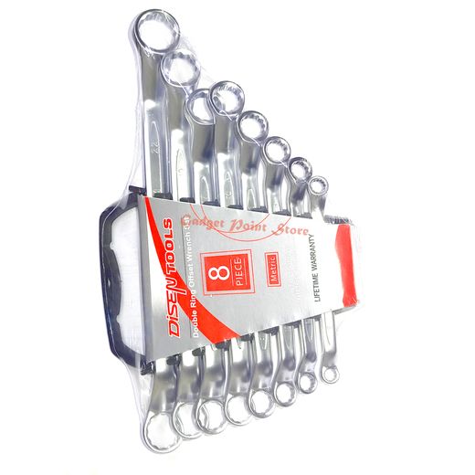 Disen DISEN 8Pc Chrome Vanadium Steel Double Ring Spanner Set - 6-22mm Sizes, Rust-Free, Storage Rack - image 2